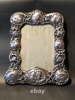 Antique solid silver photo frame with velvet Victorian Napoleon III decor