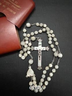 Antique solid silver rosary with mother-of-pearl beads