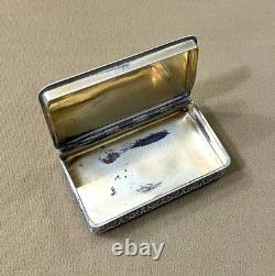 Antique solid silver snuff box / snuff container, MINERVA hallmark, niello decoration, 19th century