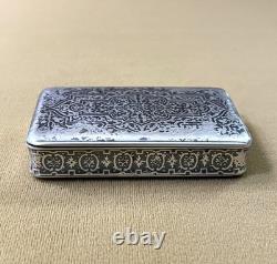 Antique solid silver snuff box / snuff container, MINERVA hallmark, niello decoration, 19th century