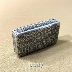 Antique solid silver snuff box / snuff container, MINERVA hallmark, niello decoration, 19th century