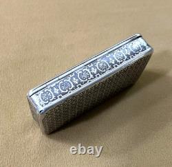 Antique solid silver snuff box / snuff container, MINERVA hallmark, niello decoration, 19th century