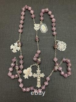 Antique sterling silver faceted agate bead rosary