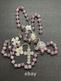 Antique sterling silver faceted agate bead rosary