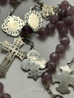 Antique sterling silver faceted agate bead rosary