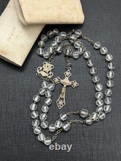 Antique sterling silver faceted crystal bead rosary