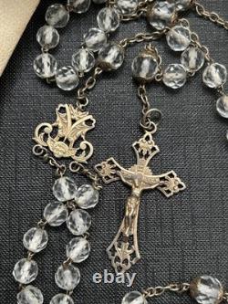 Antique sterling silver faceted crystal bead rosary