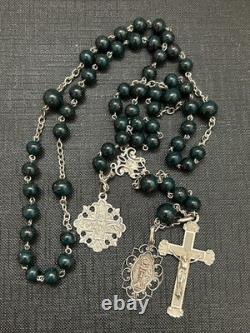 Antique sterling silver rosary with round sanguine jasper beads