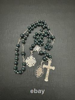 Antique sterling silver rosary with round sanguine jasper beads