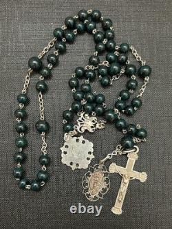 Antique sterling silver rosary with round sanguine jasper beads