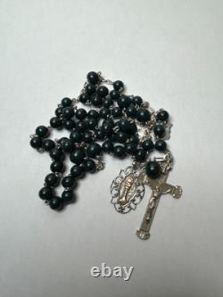 Antique sterling silver rosary with round sanguine jasper beads