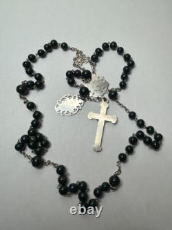 Antique sterling silver rosary with round sanguine jasper beads