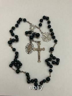 Antique sterling silver rosary with round sanguine jasper beads