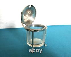 Antique tripod mustard pot in solid silver with first rooster hallmark, crystal without Minerva mark