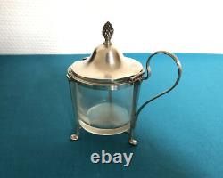 Antique tripod mustard pot in solid silver with first rooster hallmark, crystal without Minerva mark