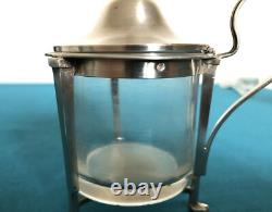 Antique tripod mustard pot in solid silver with first rooster hallmark, crystal without Minerva mark