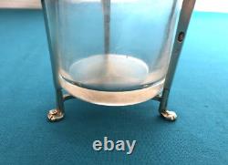 Antique tripod mustard pot in solid silver with first rooster hallmark, crystal without Minerva mark