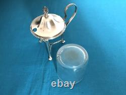 Antique tripod mustard pot in solid silver with first rooster hallmark, crystal without Minerva mark