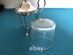 Antique tripod mustard pot in solid silver with first rooster hallmark, crystal without Minerva mark