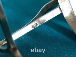 Antique tripod mustard pot in solid silver with first rooster hallmark, crystal without Minerva mark