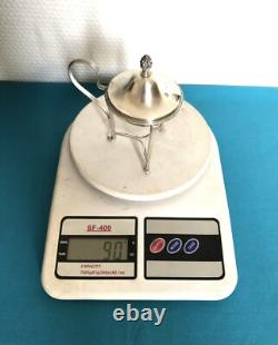 Antique tripod mustard pot in solid silver with first rooster hallmark, crystal without Minerva mark