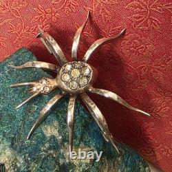 Antique vermeil silver and rhinestone spider brooch, circa 1900