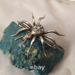 Antique vermeil silver and rhinestone spider brooch, circa 1900