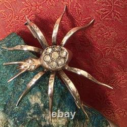 Antique vermeil silver and rhinestone spider brooch, circa 1900
