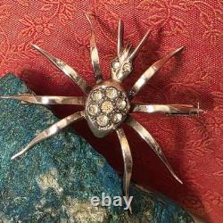 Antique vermeil silver and rhinestone spider brooch, circa 1900