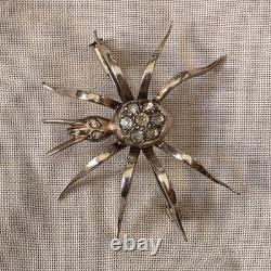 Antique vermeil silver and rhinestone spider brooch, circa 1900