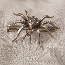 Antique vermeil silver and rhinestone spider brooch, circa 1900