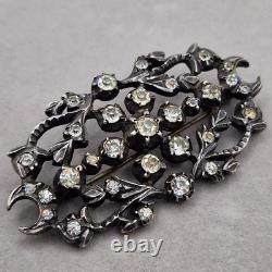 Antique vintage brooch in solid silver, paste stones circa 1880