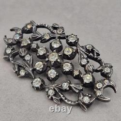 Antique vintage brooch in solid silver, paste stones circa 1880