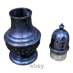 Antique vintage salt and pepper shakers in engraved solid silver