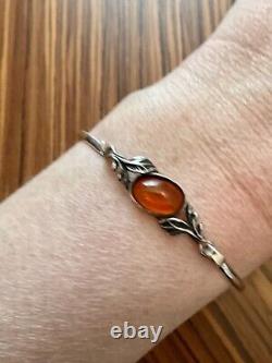 Art Deco AMBER, STERLING SILVER, BEAUTIFUL VINTAGE OPENING BRACELET, HALLMARK