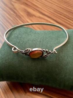 Art Deco AMBER, STERLING SILVER, BEAUTIFUL VINTAGE OPENING BRACELET, HALLMARK
