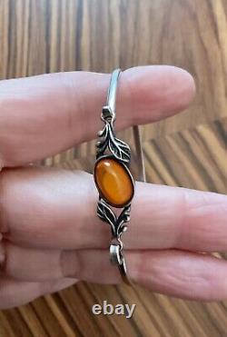 Art Deco AMBER, STERLING SILVER, BEAUTIFUL VINTAGE OPENING BRACELET, HALLMARK