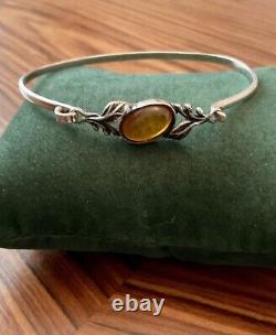 Art Deco AMBER, STERLING SILVER, BEAUTIFUL VINTAGE OPENING BRACELET, HALLMARK