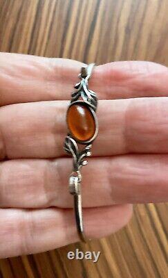 Art Deco AMBER, STERLING SILVER, BEAUTIFUL VINTAGE OPENING BRACELET, HALLMARK