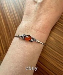 Art Deco AMBER, STERLING SILVER, BEAUTIFUL VINTAGE OPENING BRACELET, HALLMARK