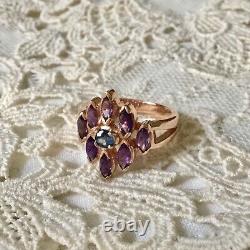 Art Deco Ancient 14k Gold Ring Pink, Silver Massif, True Amethyst Sapphire