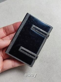 Art Deco - Antique 925 Silver Box Enamelled in Black and Set with Marcasites