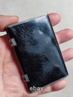 Art Deco - Antique 925 Silver Box Enamelled in Black and Set with Marcasites