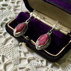 Art Deco Beautiful Earrings Old Ruby And Silver Massive Published