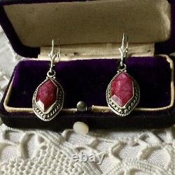 Art Deco Beautiful Earrings Old Ruby And Silver Massive Published