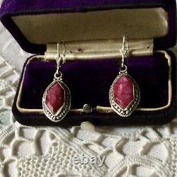 Art Deco Beautiful Earrings Old Ruby And Silver Massive Published