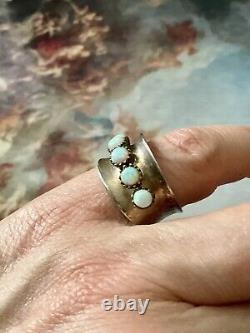 Art Deco Opal, Solid Silver, Vermeil, Beautiful Large Vintage Ring