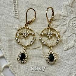 Art Deco Sapphire, Topaz, Gold, Silver, Beautiful Antique Earrings