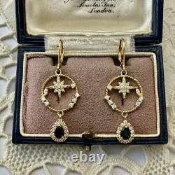 Art Deco Sapphire, Topaz, Gold, Silver, Beautiful Antique Earrings