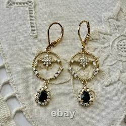 Art Deco Sapphire, Topaz, Gold, Silver, Beautiful Antique Earrings